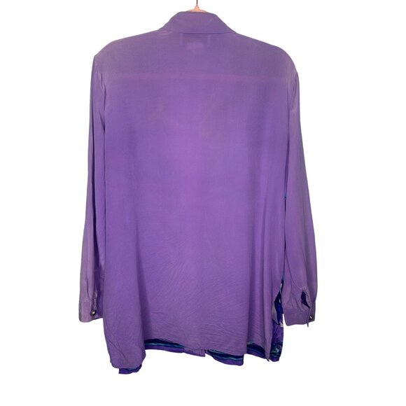 Diane Gilman Stained Glass Printed Silk Blouse With Blue Gem Details Long Sleeve - Picture 4 of 12